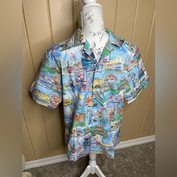 Chestnut Brand Men's Small Button Up Camp Shirt Carnival Theme Art Work NWOT - Picture 1 of 4